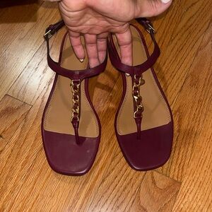 Tory Burch Maroon and Gold Sandals. Size 8